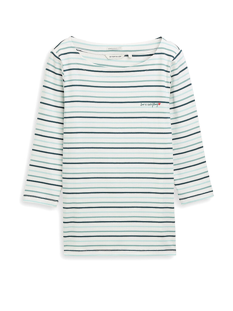 3/4-Arm-Shirt TOM TAILOR, Damen, Gr. XXL, blau haze multicolor stripe, Single Jersey, Obermaterial: 97% Baumwolle, 3% Elasthan, gestreift, regular fit hüftbedeckend, U-Boot-Ausschnitt, Shirts 3/4-Arm-Shirt, im Streifen-Design